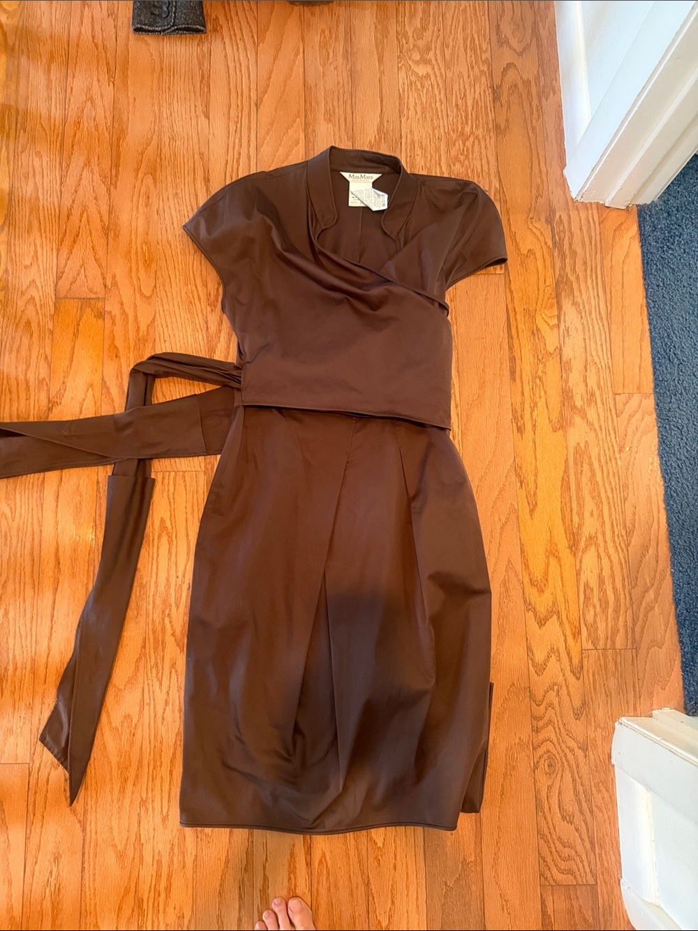 MaxMara Brown Wrap-Style Short-Sleeve Dress